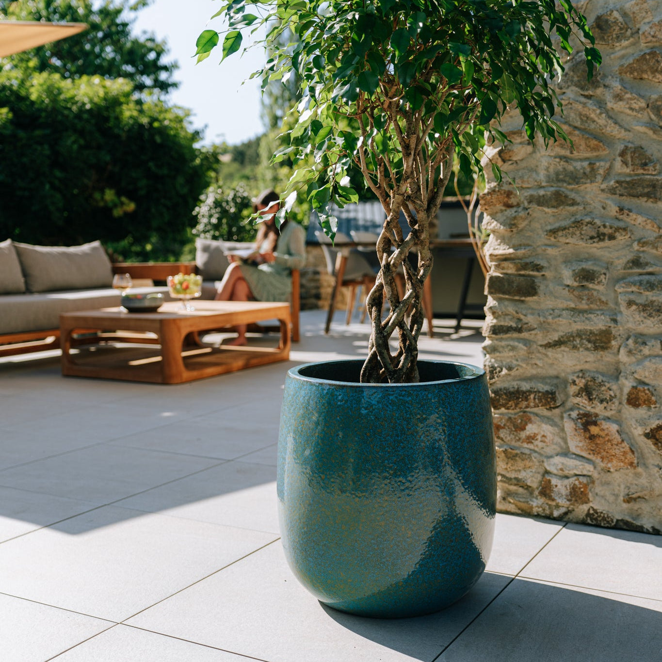 Doniczka ceramiczna SOCRATE - stalowoniebieska