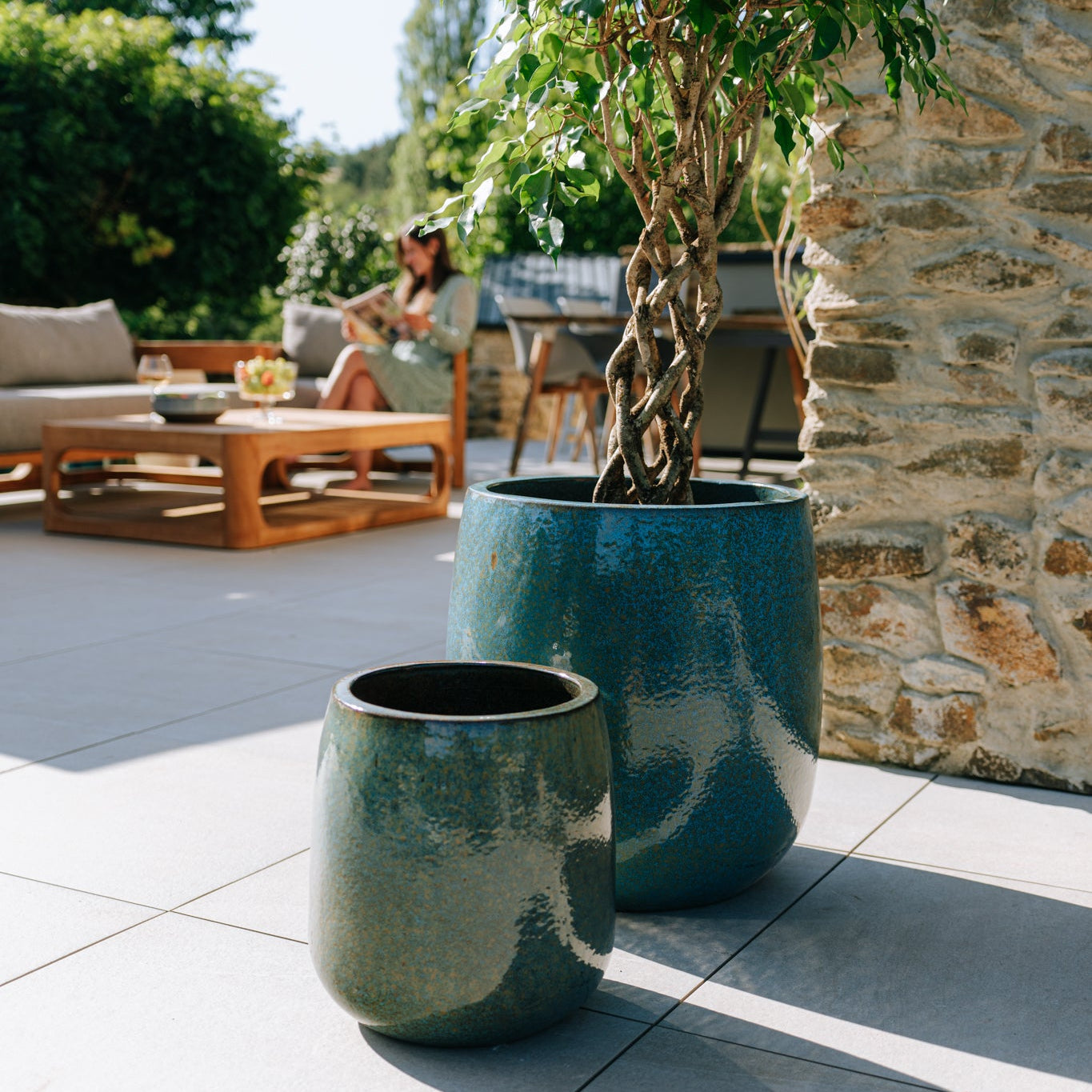 Doniczka ceramiczna SOCRATE - stalowoniebieska