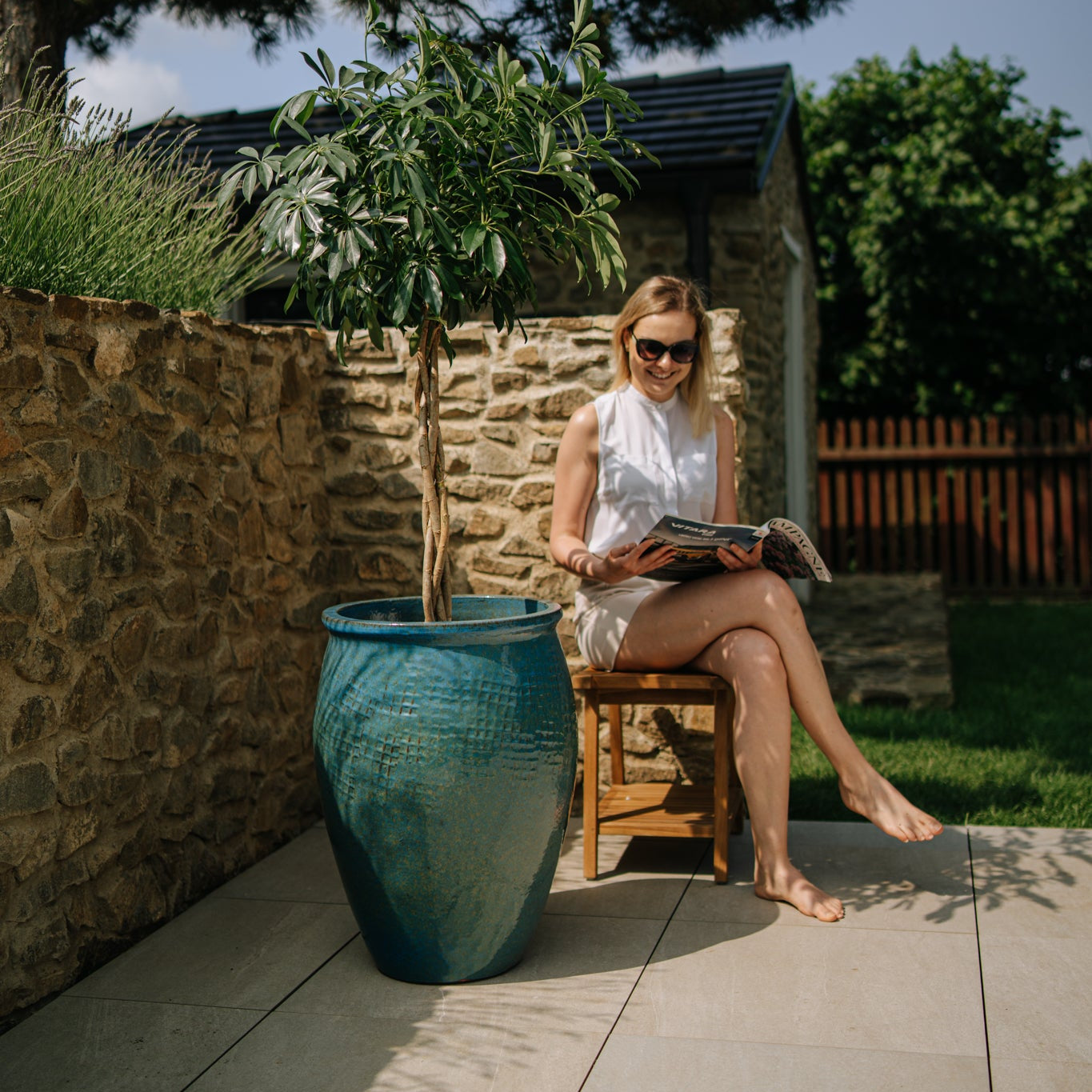 Doniczka ceramiczna Posejdon - stalowo-niebieska