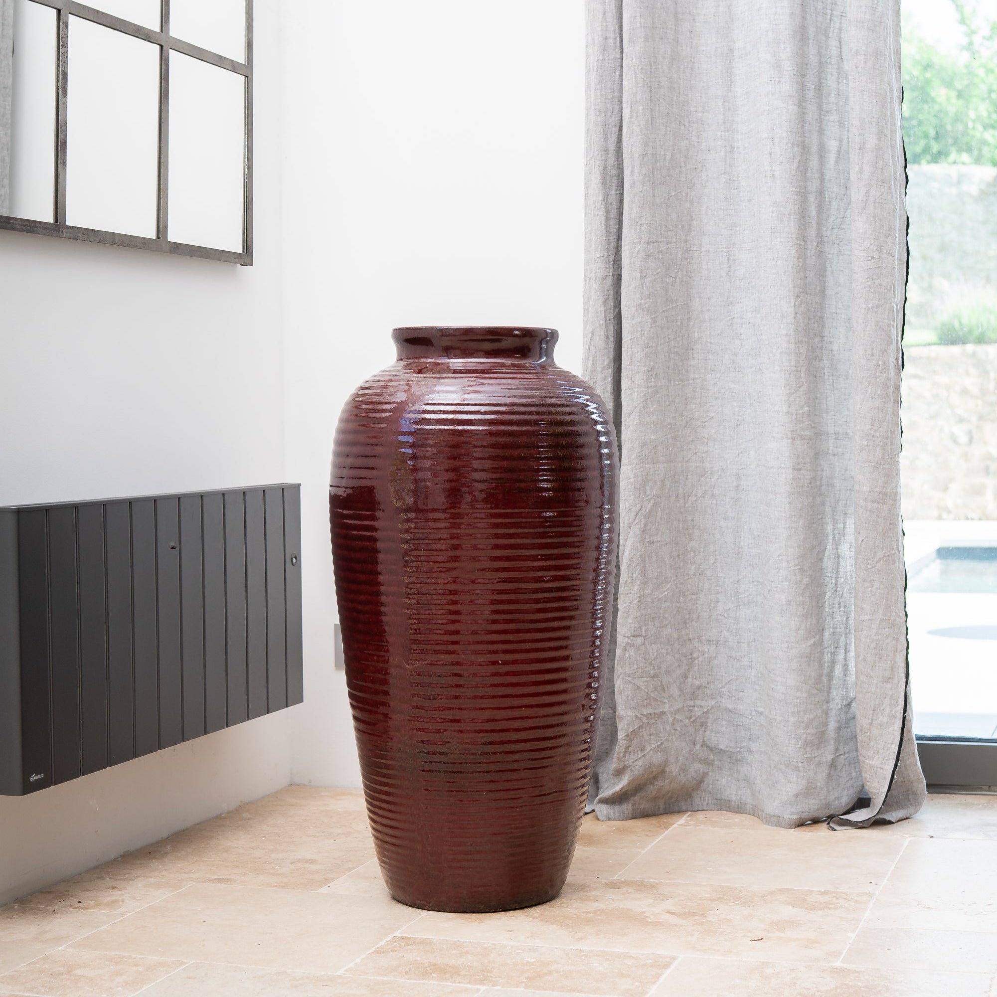 Ceramiczna doniczka Archimede z wzorem mrozu – ceglastoczerwona