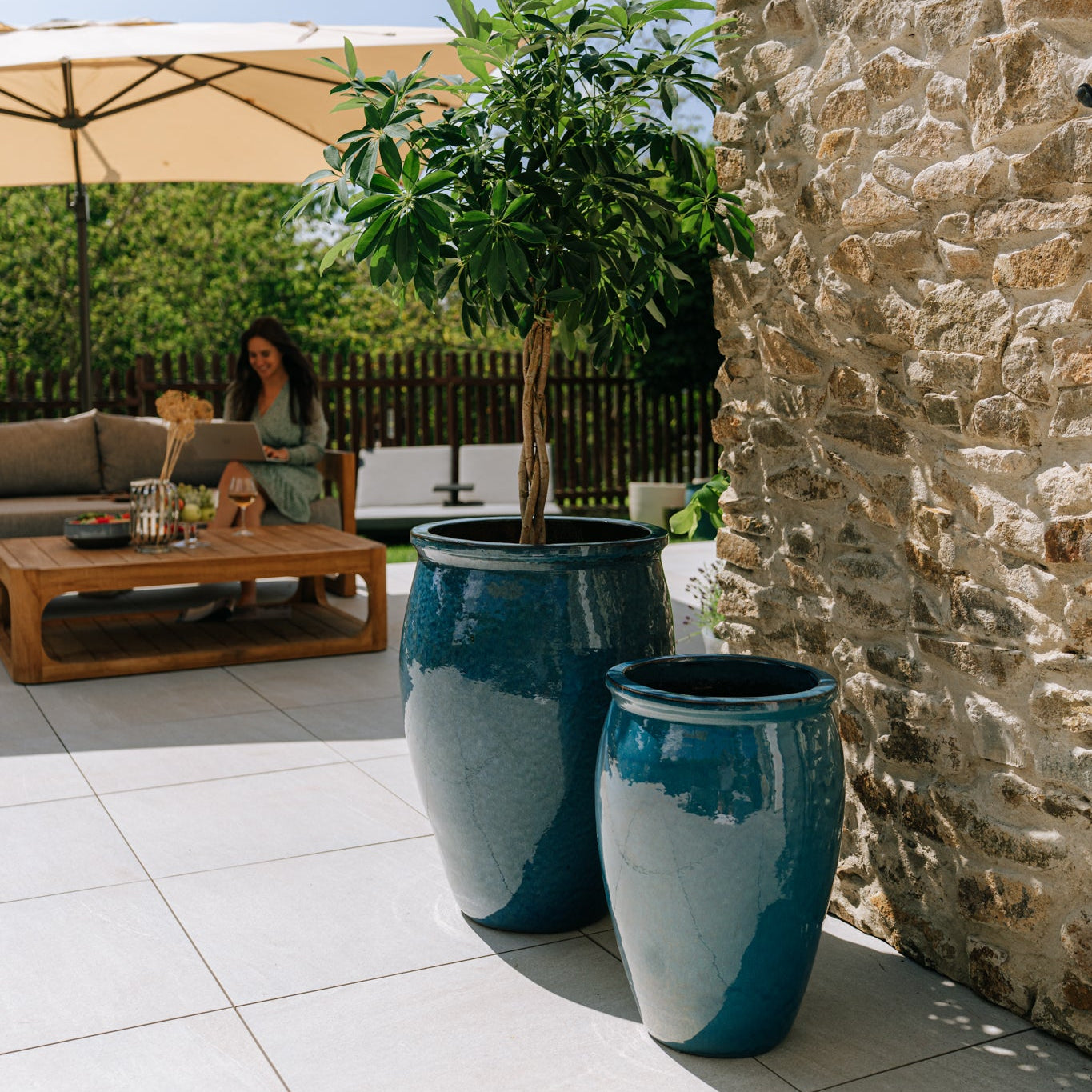 Doniczka ceramiczna BACCHUS - błękit błękitny