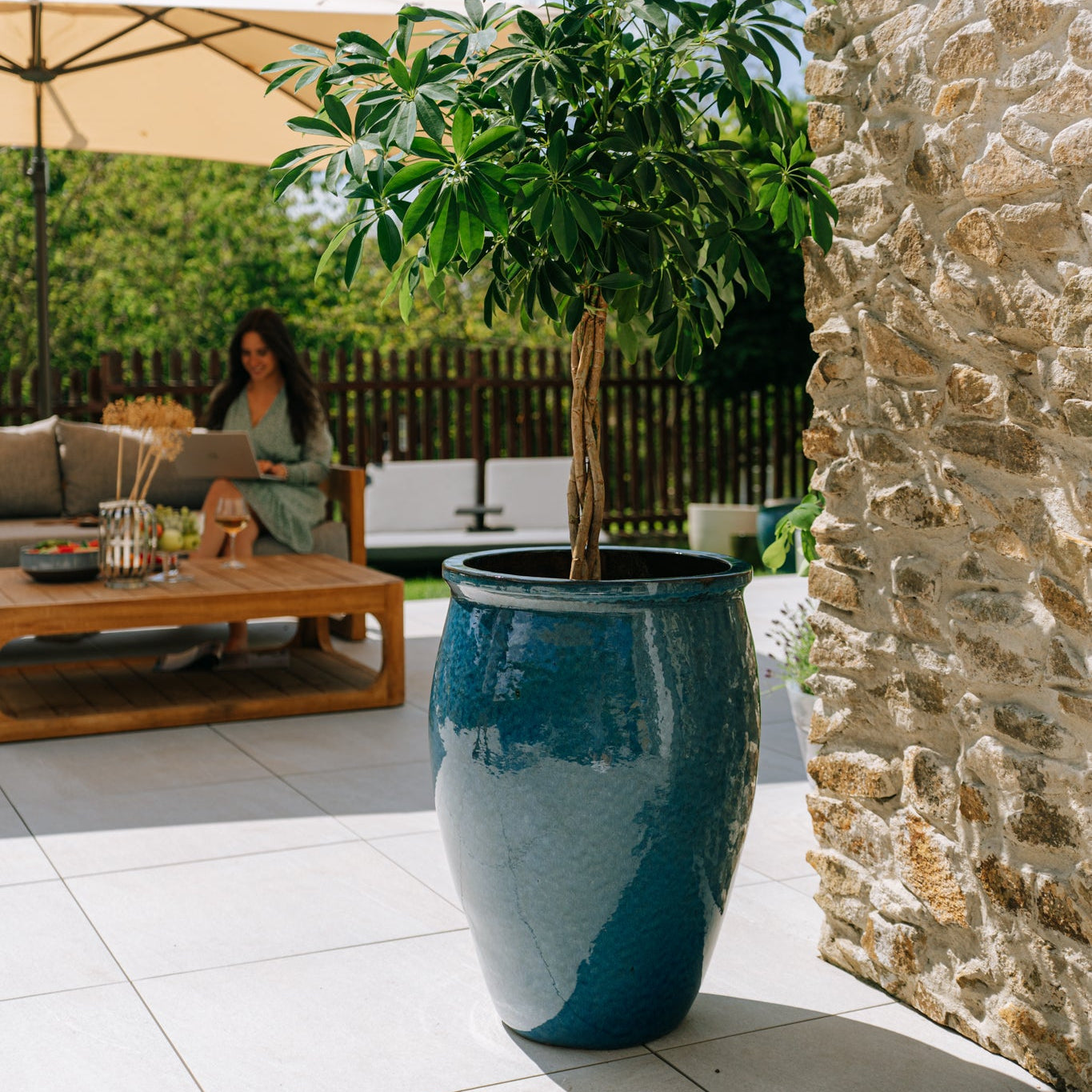 Keramický květináč BACCHUS - Azurově modrá