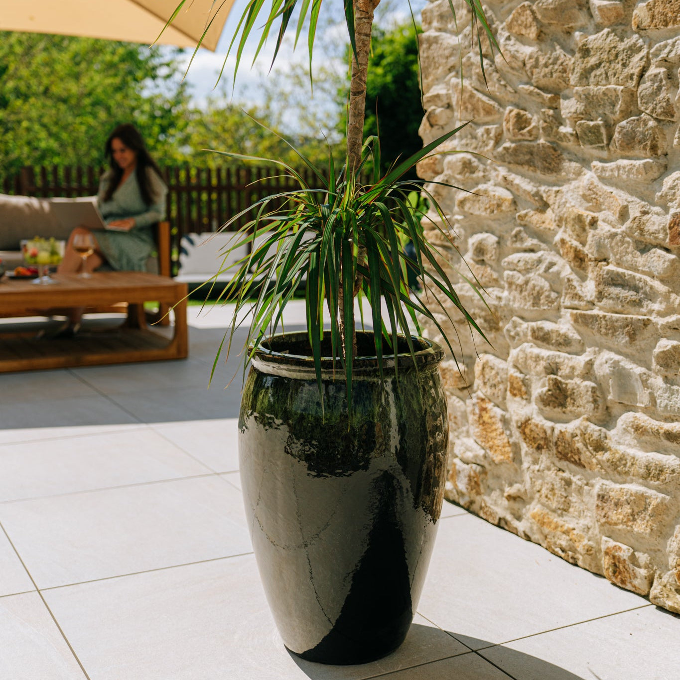 Keramický květináč BACCHUS - Černo-zelená