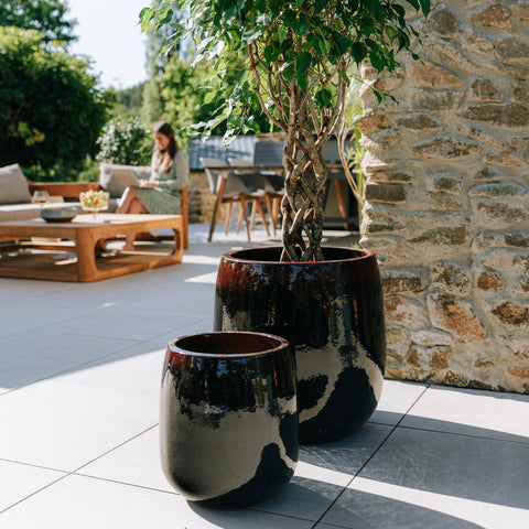 Doniczka ceramiczna SOCRATE - czarno-czerwona