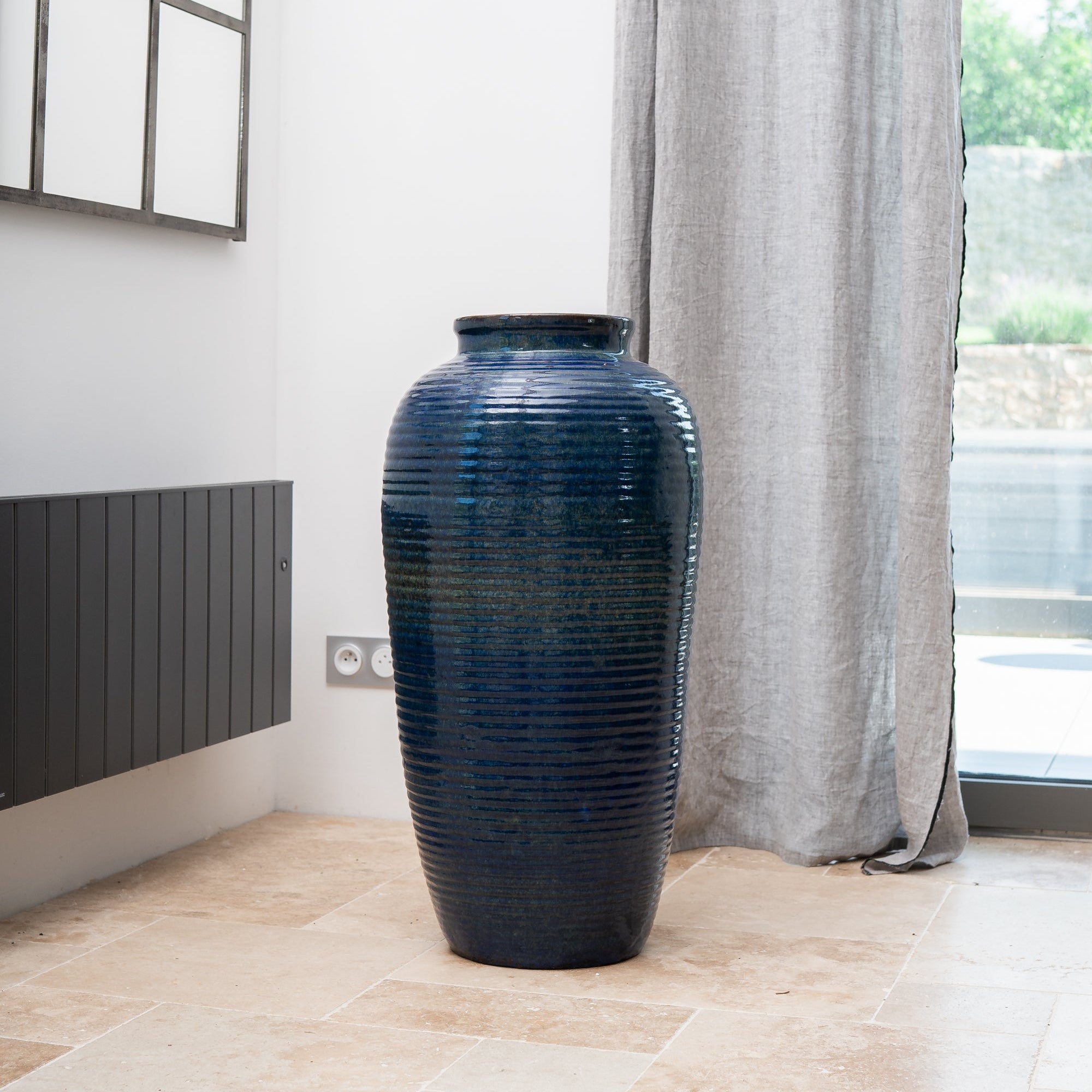 Ceramiczna doniczka Archimede z wzorem mrozu – morski błękit