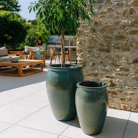 Keramický květináč BACCHUS - Ocelově modrá