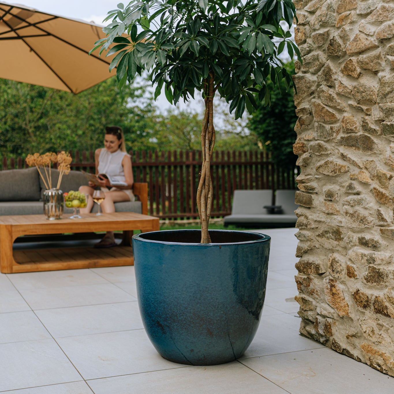 Doniczka ceramiczna LANCELOT - stalowoniebieska