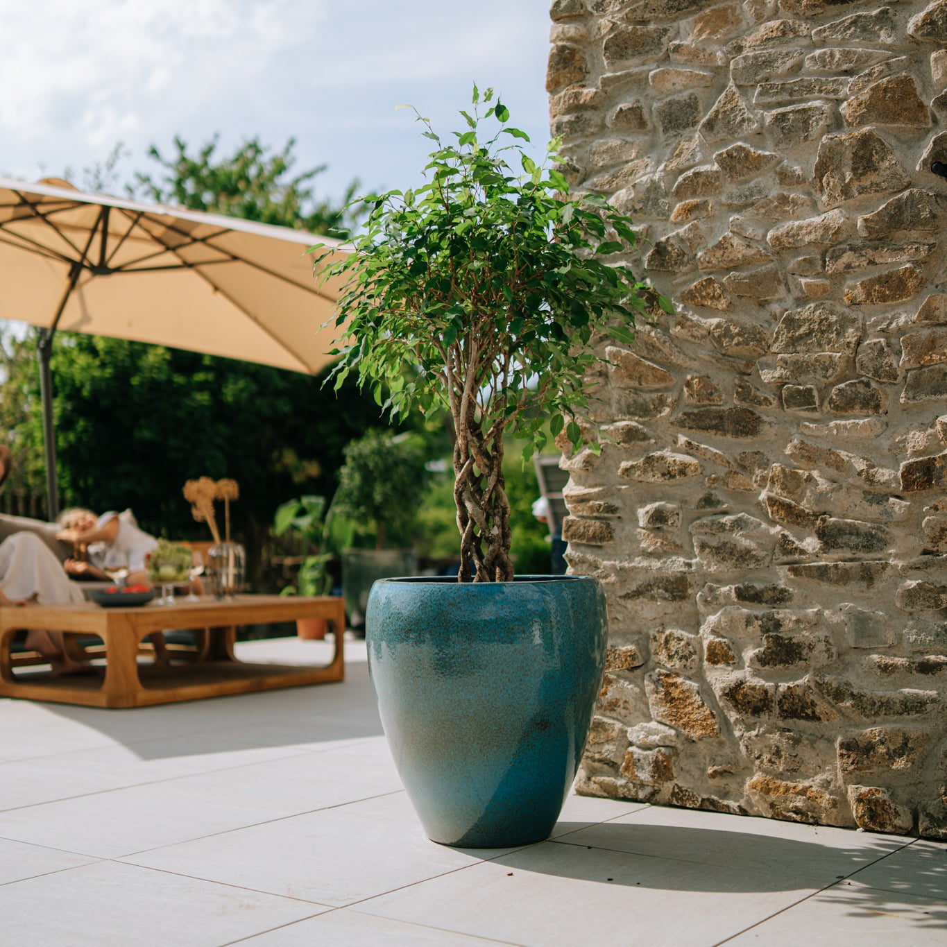 Doniczka ceramiczna LAFONTAINE - stalowoniebieska