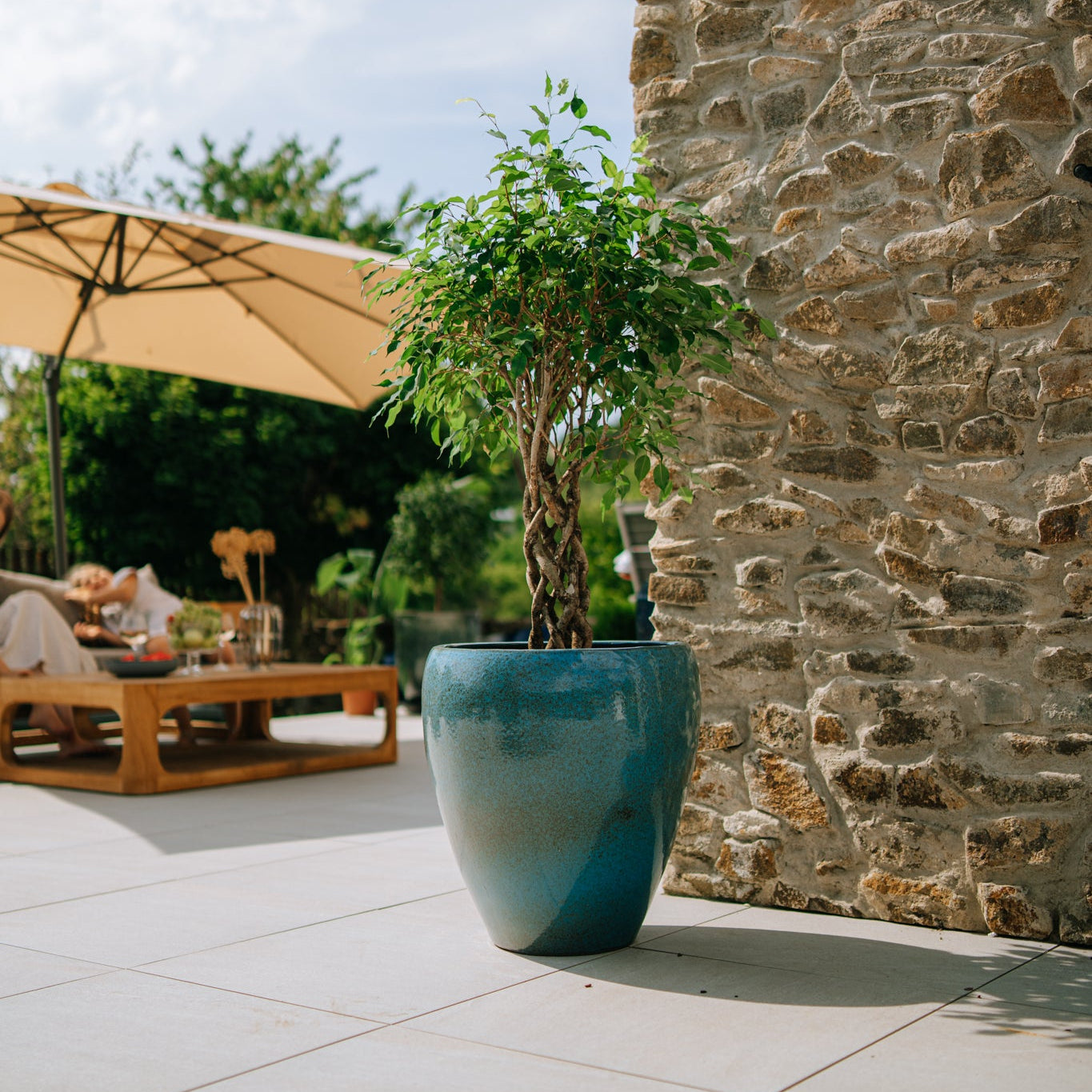 Doniczka ceramiczna LAFONTAINE - stalowoniebieska