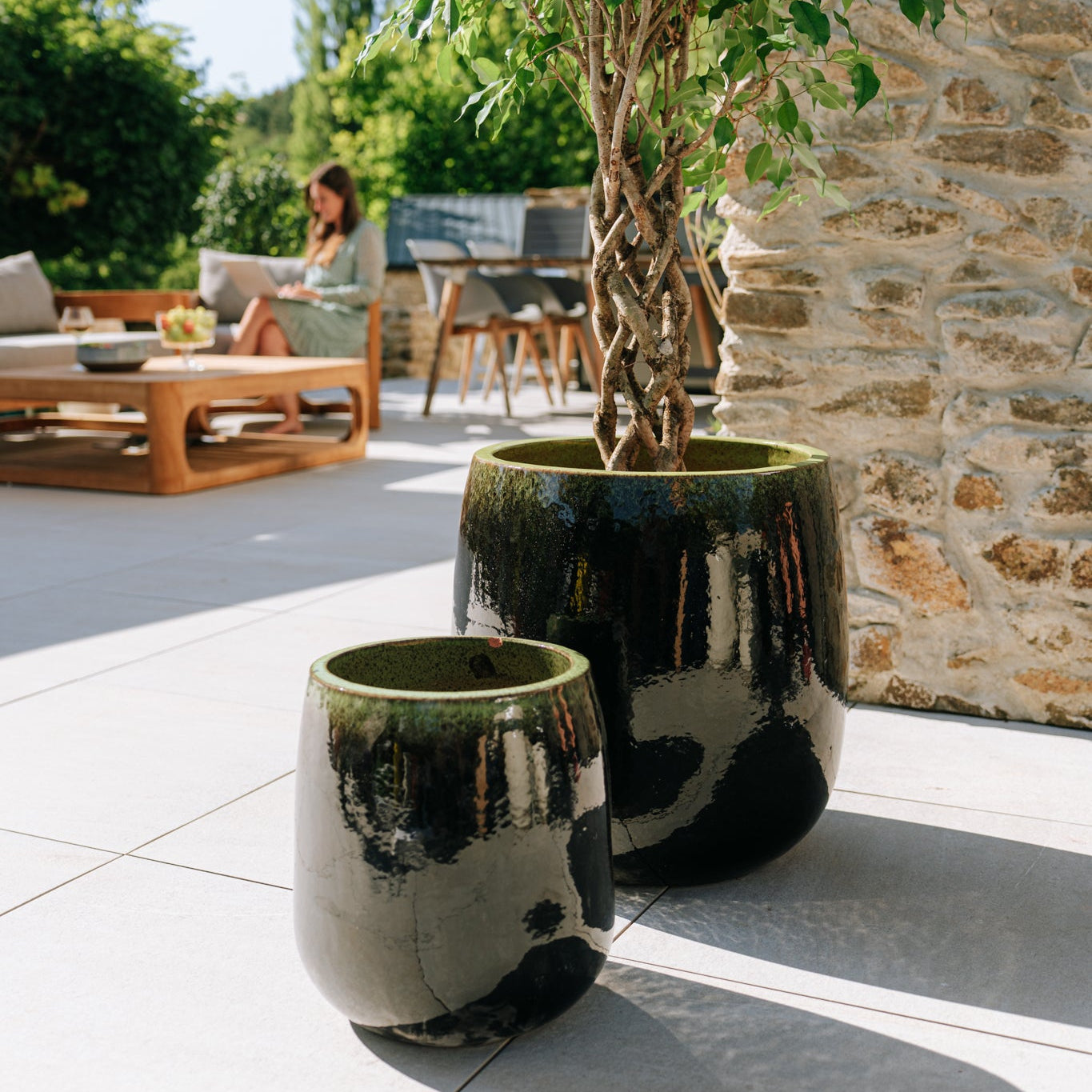 Doniczka ceramiczna SOCRATE - zielono-czarna