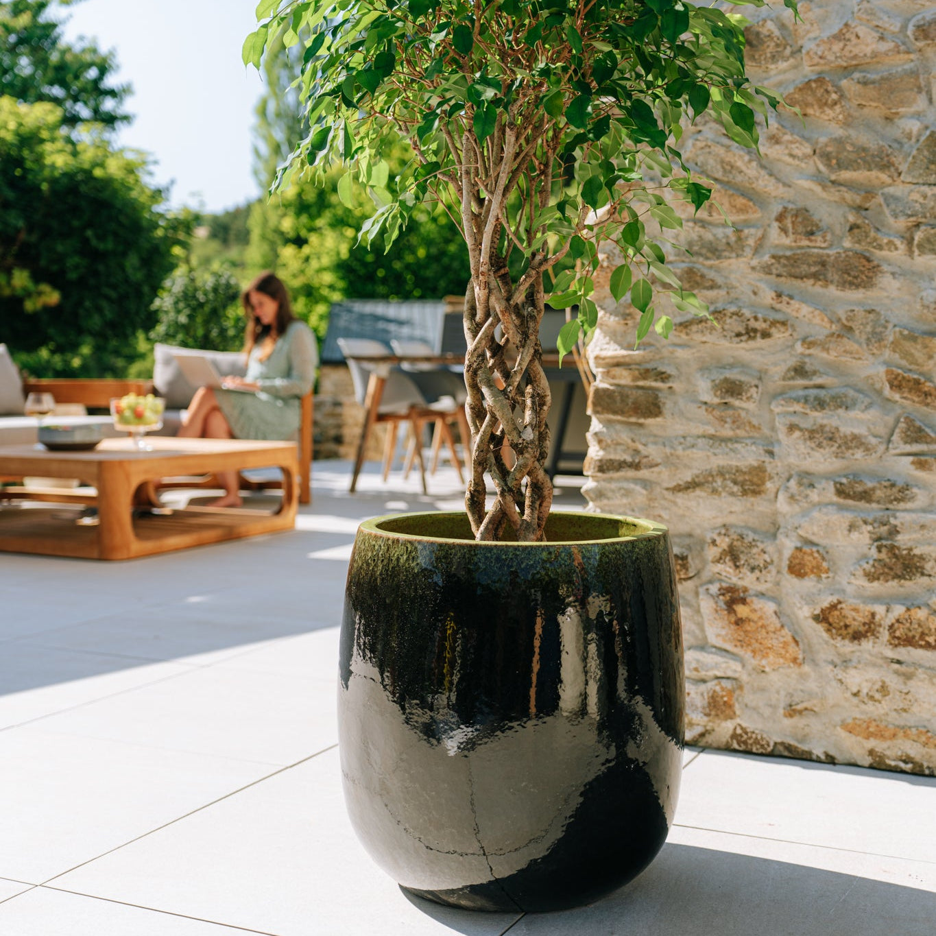 Doniczka ceramiczna SOCRATE - zielono-czarna