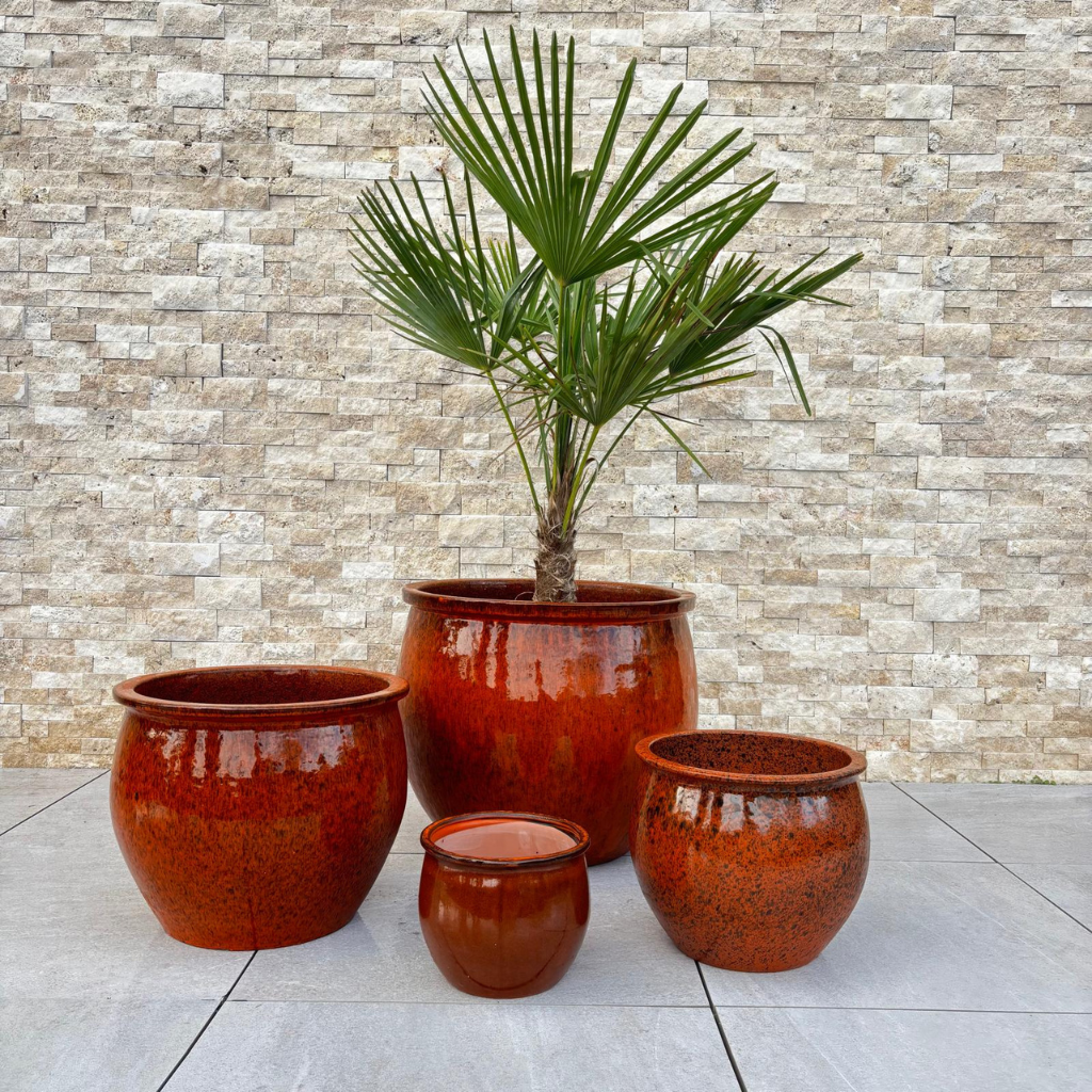 Doniczka ceramiczna Newton – Tropikalna pomarańcza, S (21 cm x 23 cm)