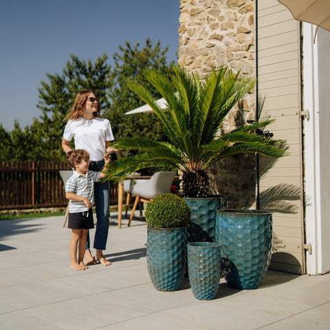 Doniczka ceramiczna MEROVEE - stalowo-niebieska