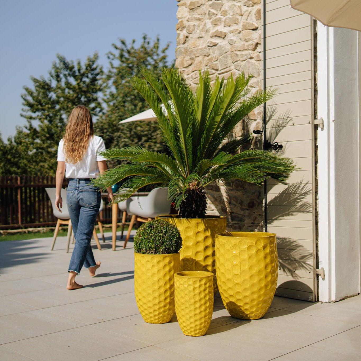 MEROVEE ceramiczna doniczka Żółty – odporna na warunki, do wnętrz i na zewnątrz