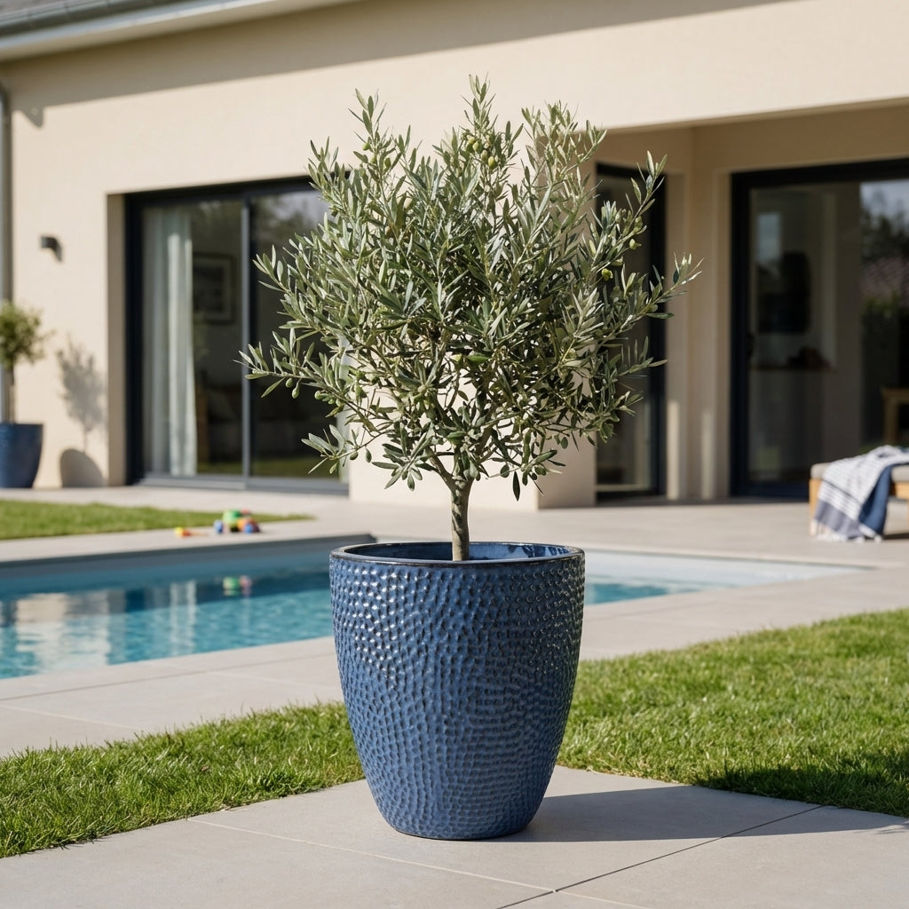 Keramický květináč Cigaline anticky modrý, ručně vyráběný z glazované terakoty