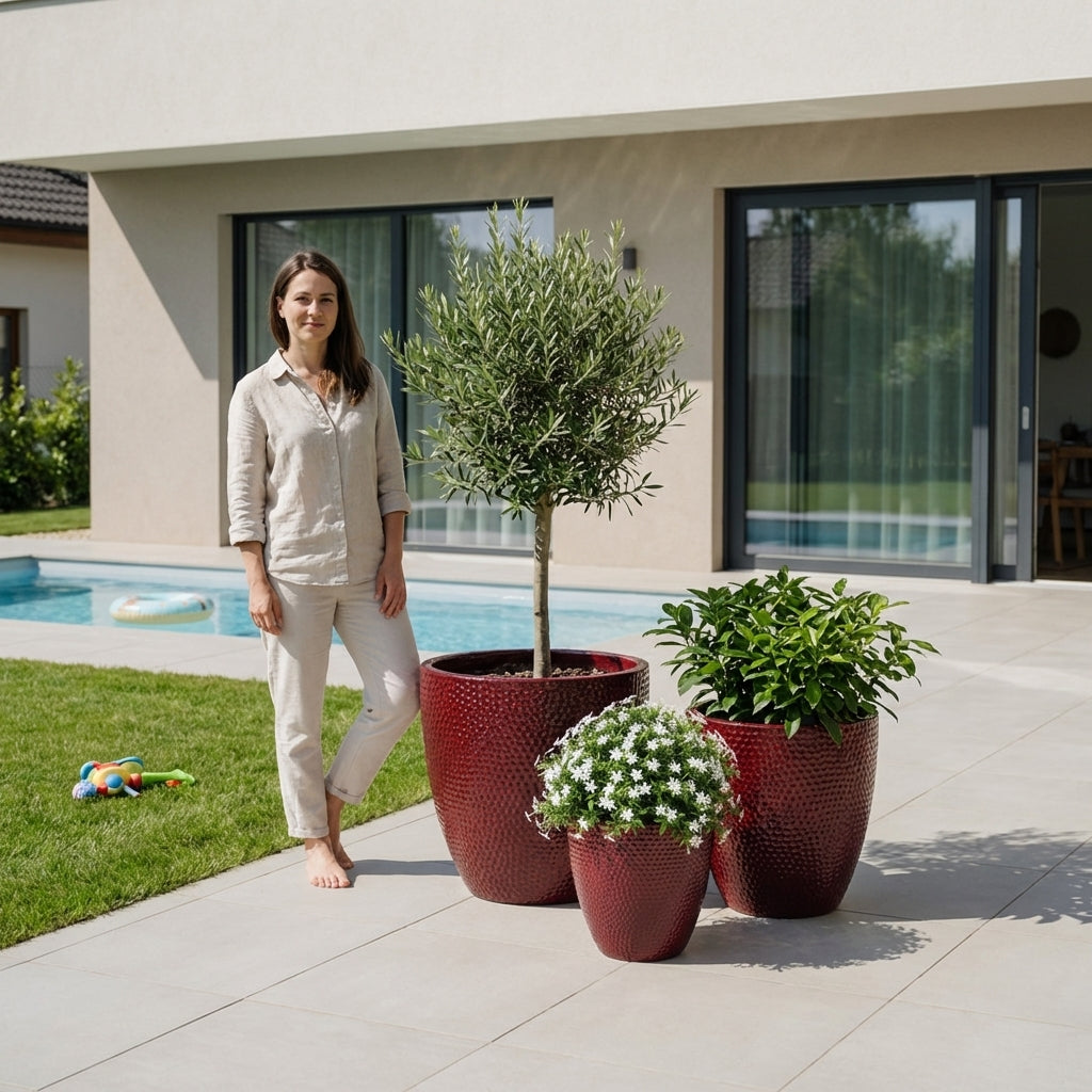 Keramický květináč Cigaline Císařsky červený, ručně vyráběný glazovaný květináč z terakoty