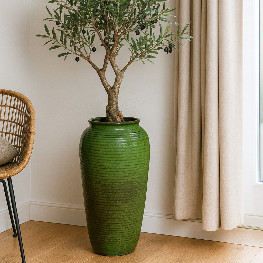 Ceramiczna doniczka Archimede z wzorem mrozu – tropikalna zieleń