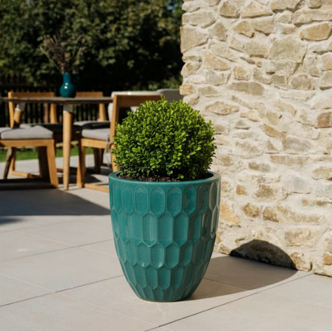 Doniczka ceramiczna Daudet w kolorze turkusowym – ręcznie robiona, szkliwiona doniczka z terakoty