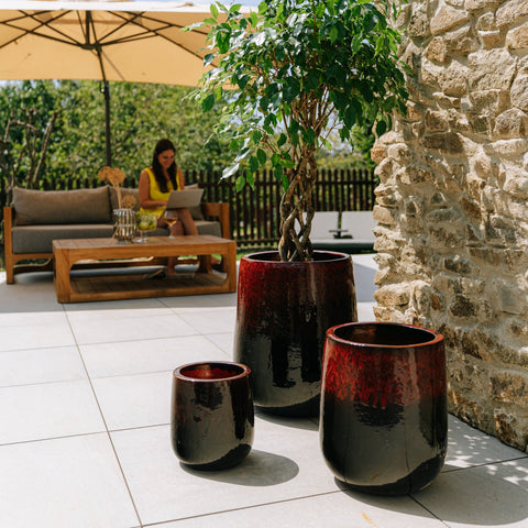 Doniczka ceramiczna Diane - czerwono-czarna