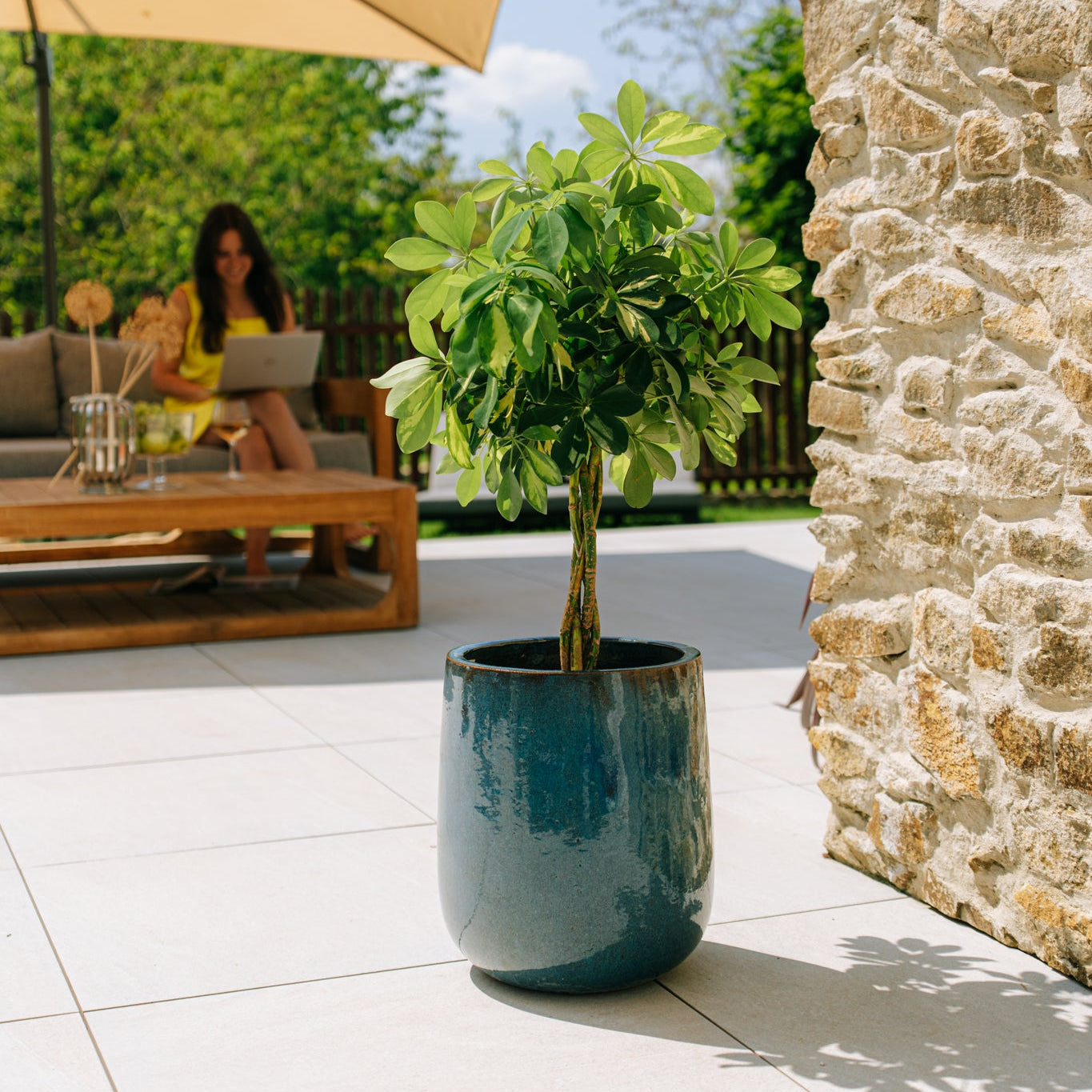 Keramický květináč Diane - Azurově modrá