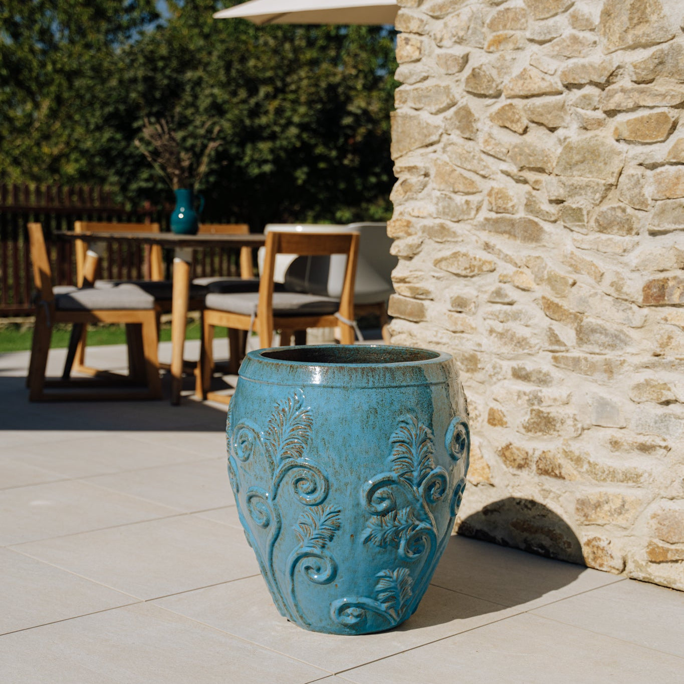 Ceramiczna doniczka Gaia - stalowoniebieska