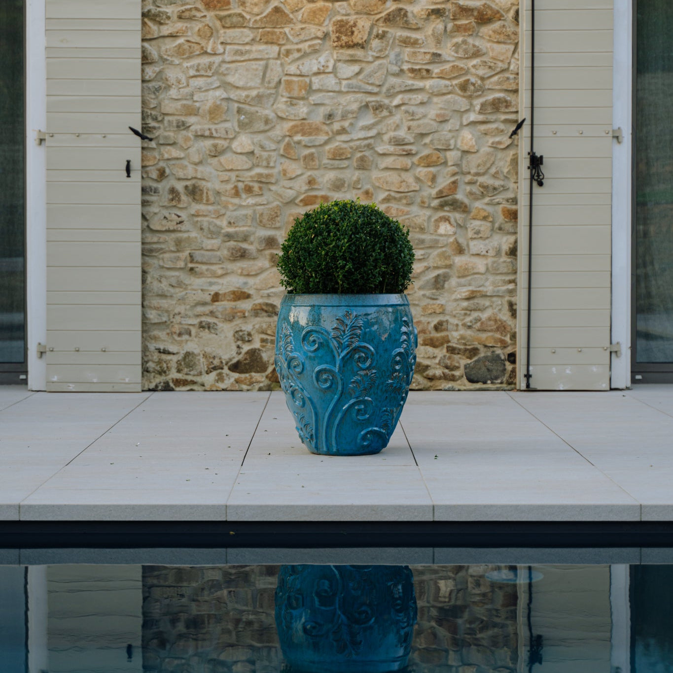 Keramický květináč Gaia - Ocelově modrá