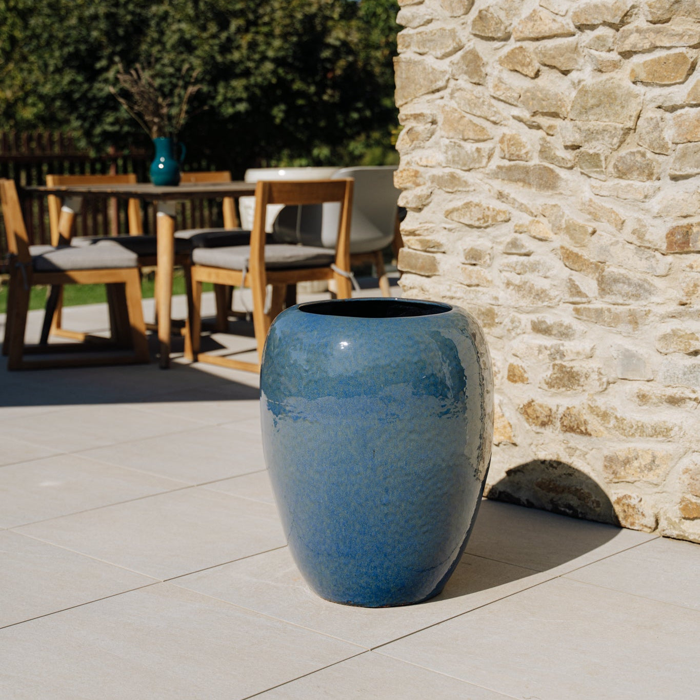 GALILEE ceramiczna doniczka Morski niebieski – odporna na warunki, do wnętrz i na zewnątrz