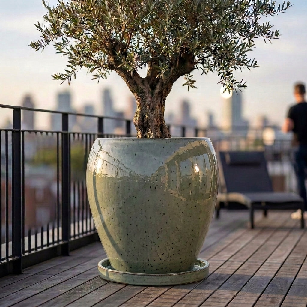 Podstawka ceramiczna Oliwkowo-zielona pod donicę – mrozoodporna