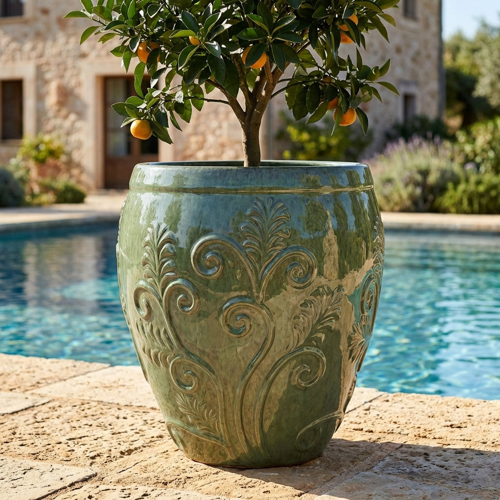 Keramický květináč Gaia - Nefritově perlová