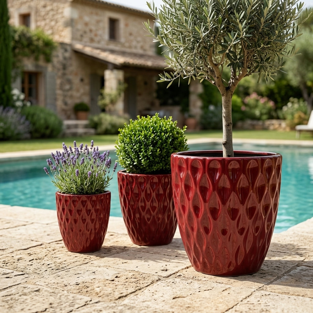 Keramický květináč Monet Císařsky červený – ručně vyráběný glazovaný květináč z terakoty