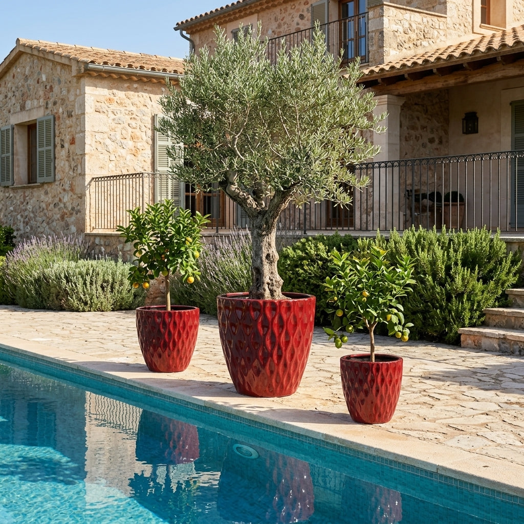 Keramický květináč Monet Císařsky červený – ručně vyráběný glazovaný květináč z terakoty