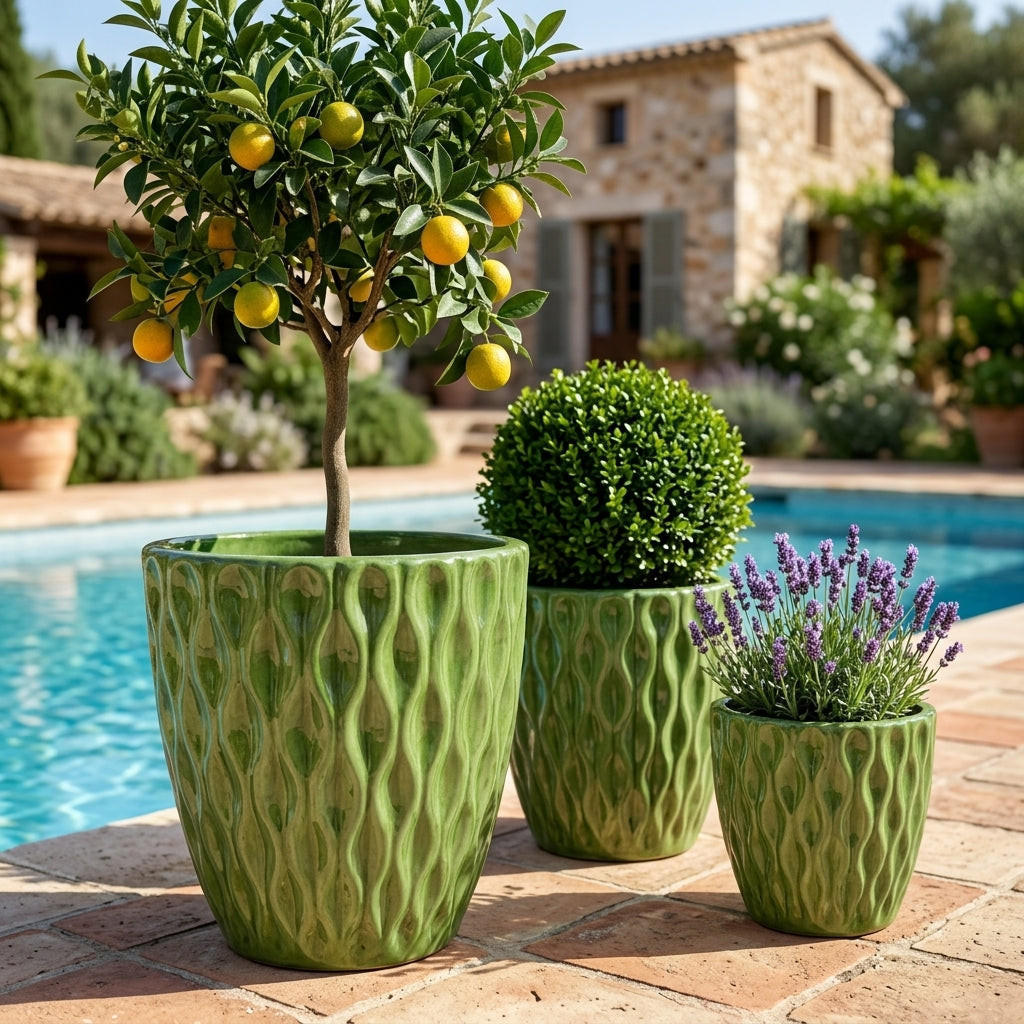 Keramický květináč Monet Jablečně zelený – ručně vyráběný glazovaný květináč z terakoty