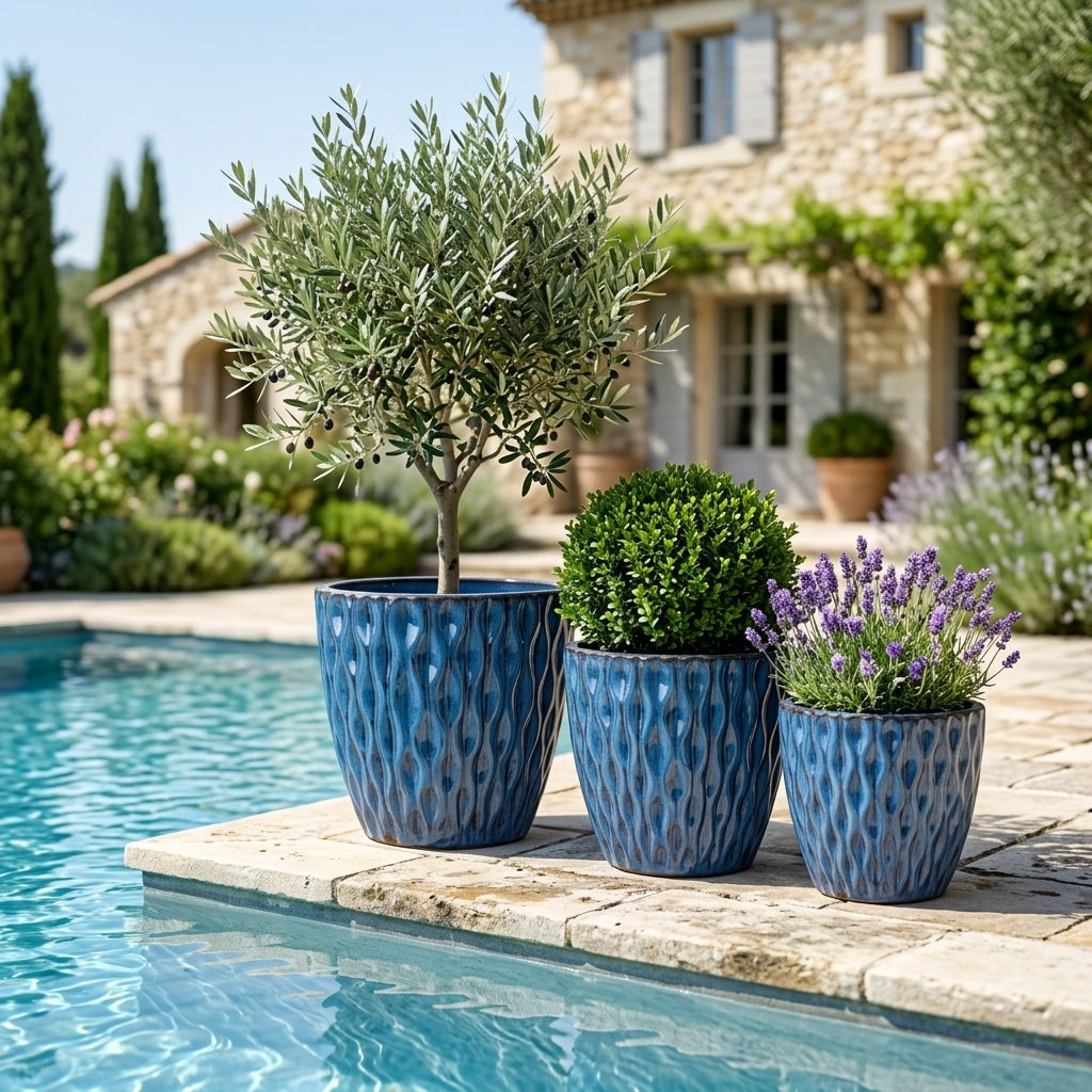 Keramický květináč Monet Anticky modrý – ručně vyráběný glazovaný květináč z terakoty