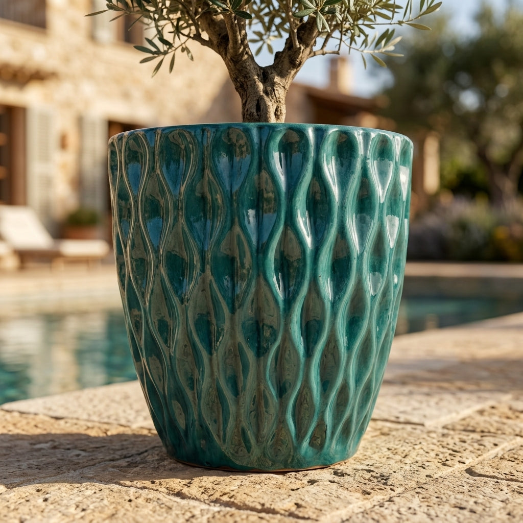 Keramický květináč Monet Petrolejově modrý – ručně vyráběný glazovaný květináč z terakoty