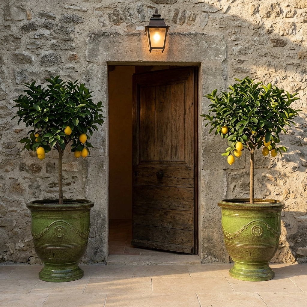 Doniczka ceramiczna RICHELIEU zielona — ręcznie wykonywana, mrozoodporna | Provencelia