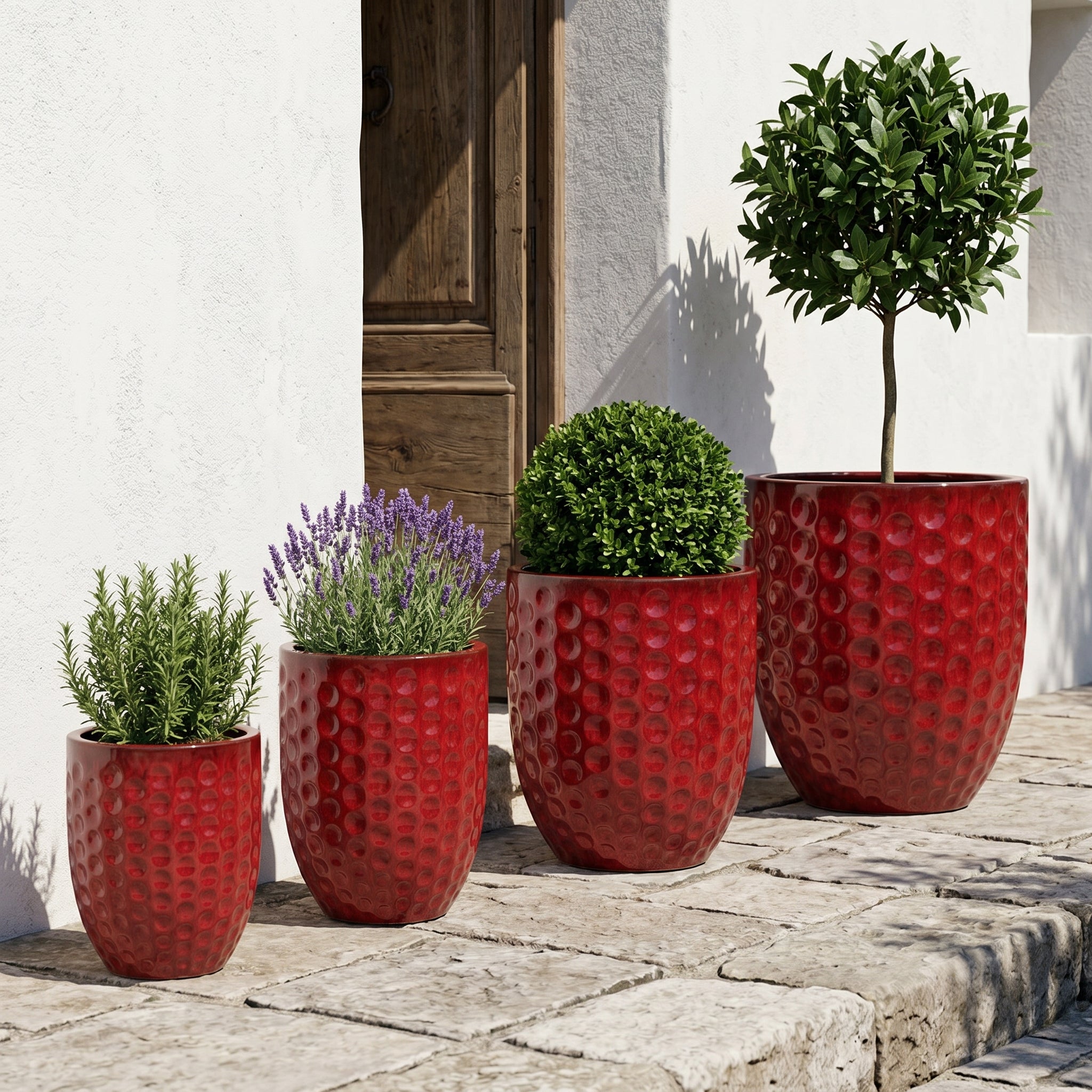 Donica ceramiczna Tropikalny czerwony na tarasie – Merovee, styl Anduze