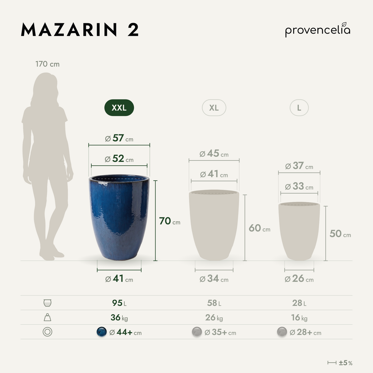 Doniczka ceramiczna Mazarin 2 – Lazurowo-niebieska, XXL (57 x 70 cm)