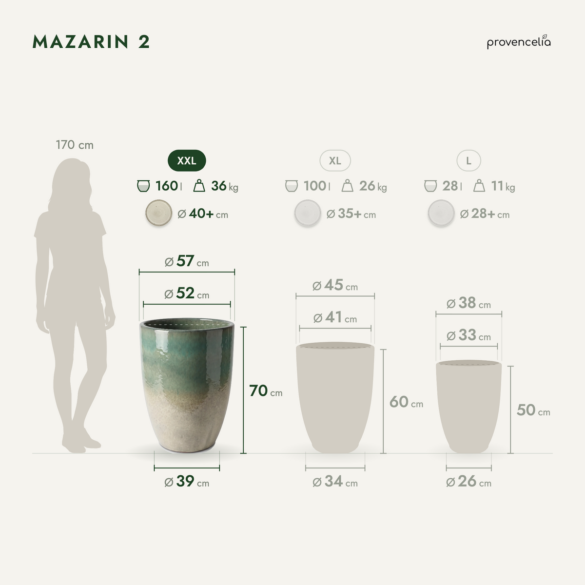 Doniczka ceramiczna Mazarin 2 – Letnia mgła, XXL (57 x 70 cm)