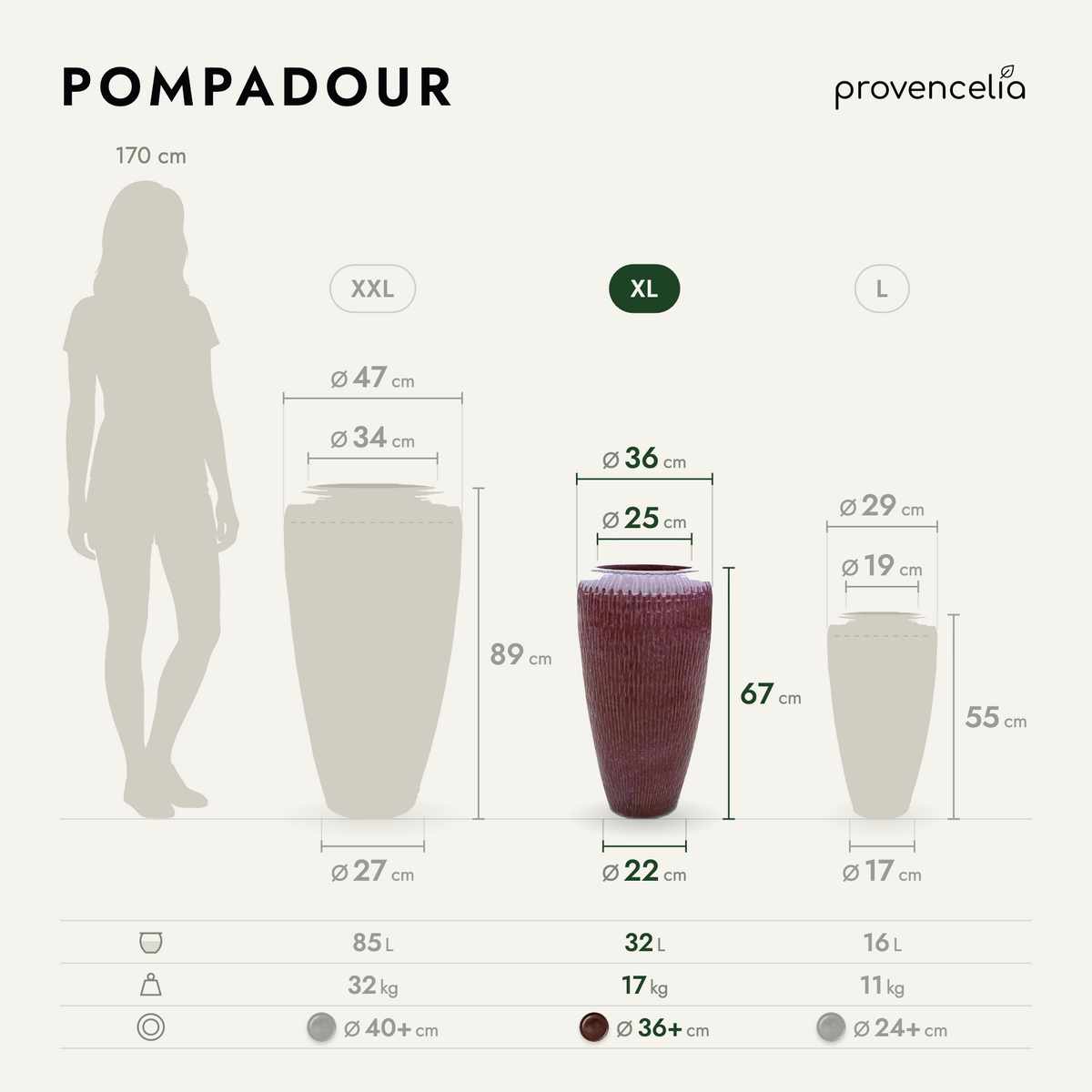 POMPADOUR XL – wymiary