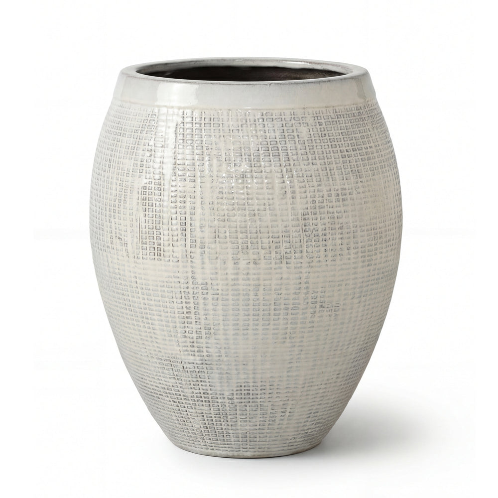 COCOON - Kremowa – Duża ręcznie robiona doniczka z glazurowanej terakoty, mrozoodporna - XXL (66 x 76 cm)