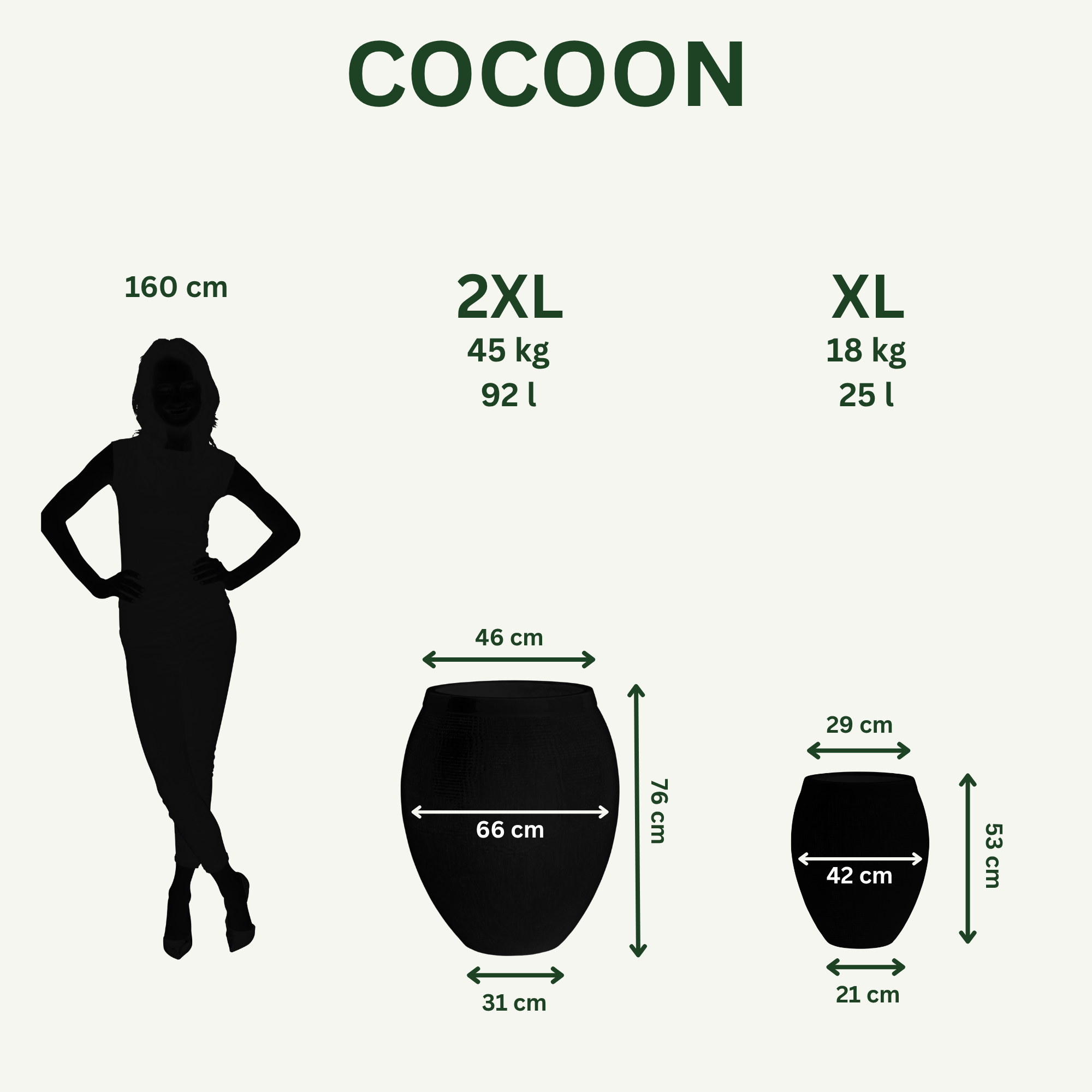COCOON - Kremowa – Duża ręcznie robiona doniczka z glazurowanej terakoty, mrozoodporna - XL (42 x 53 cm)