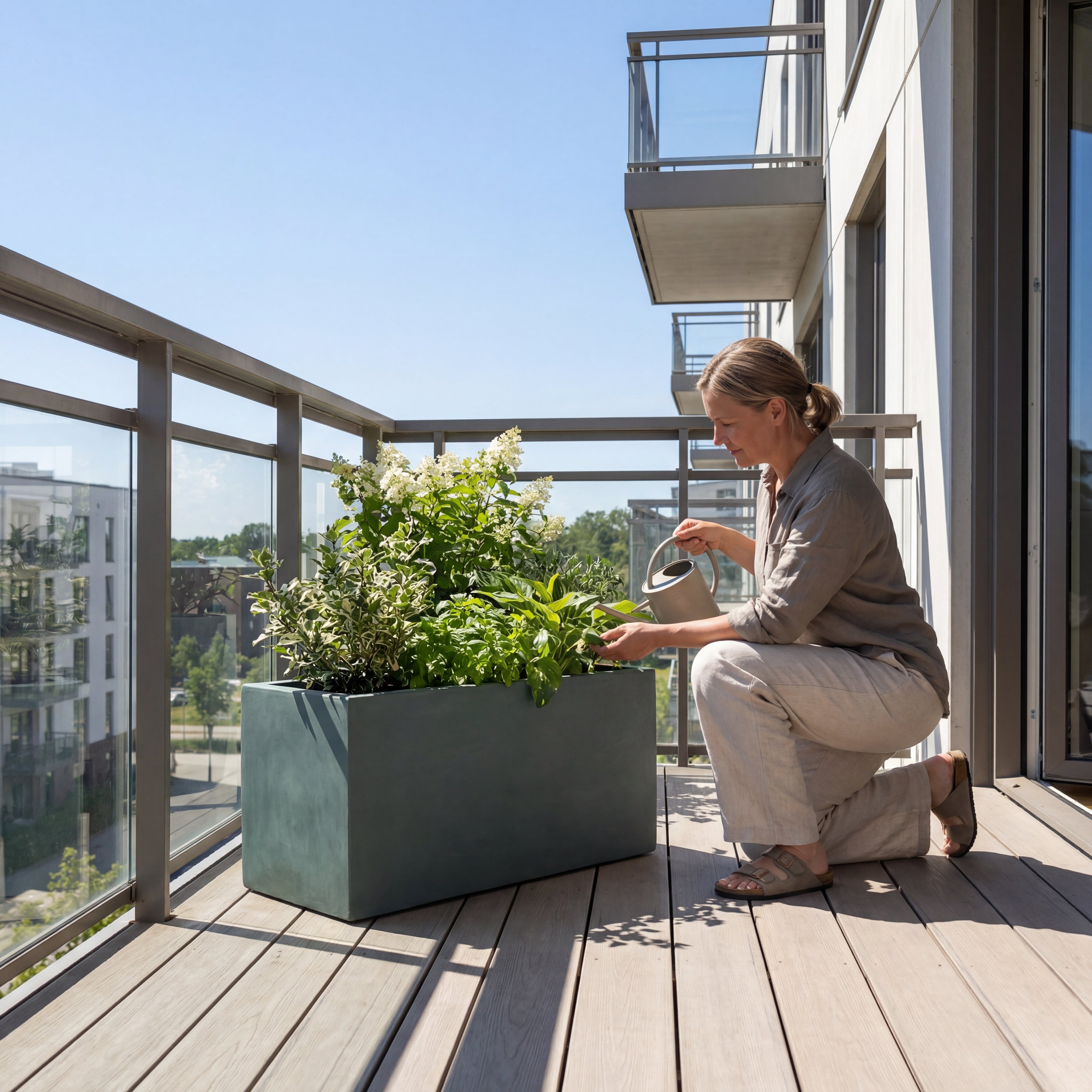 Stylový betonový květináč HORIZON v interiéru