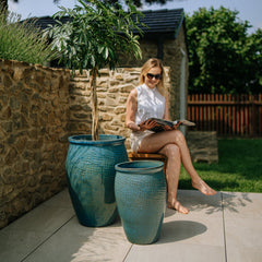 Doniczka ceramiczna Posejdon - stalowo-niebieska