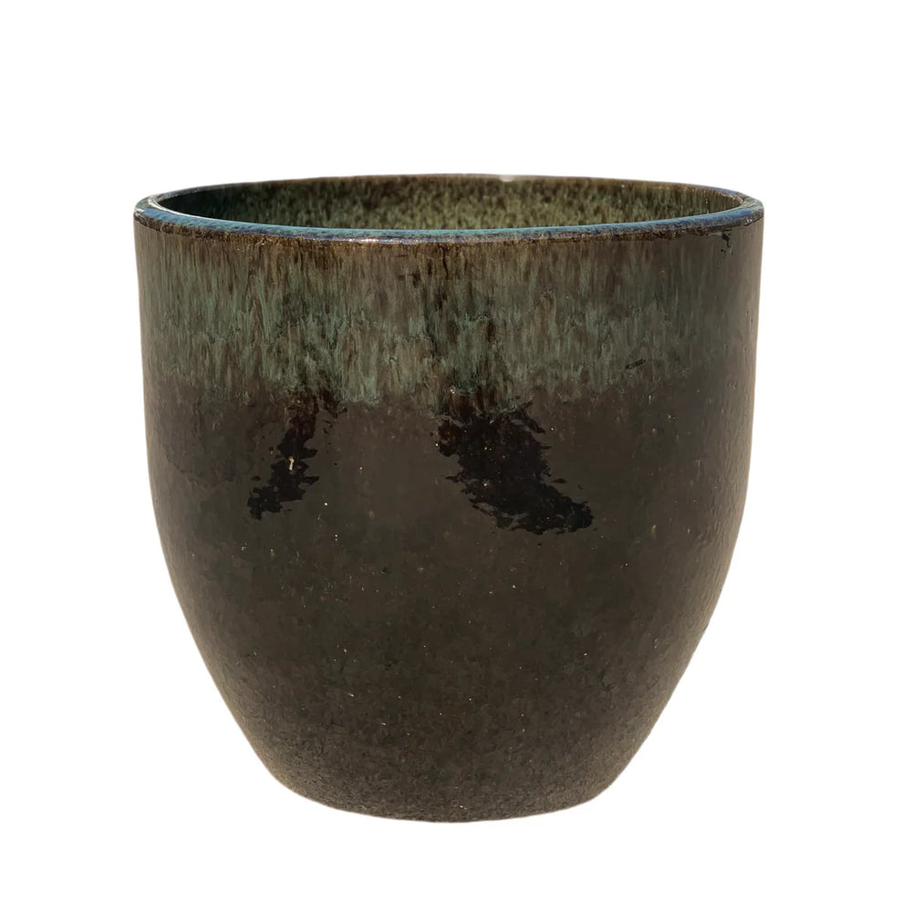 Doniczka ceramiczna LANCELOT - Czarno-zielona - M (36 cm x 34 cm)