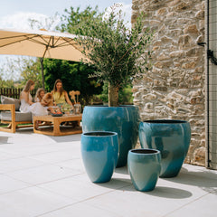 Doniczka ceramiczna LAFONTAINE - stalowoniebieska