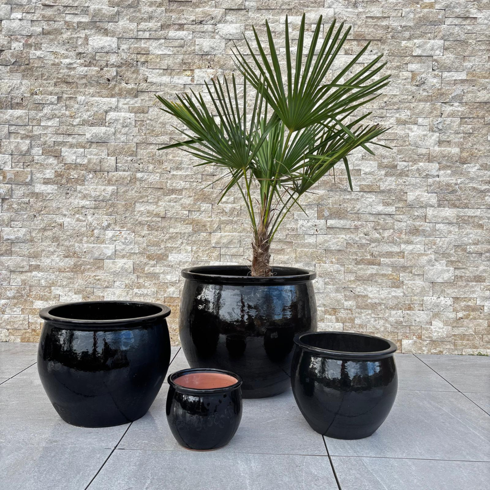 Doniczka ceramiczna Newton - Czarna - L (44 cm x 35 cm)