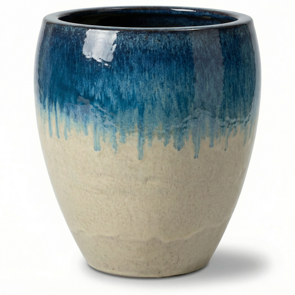 Doniczka ceramiczna Poseidon - Biało-niebieska - S: 28 x 31 cm