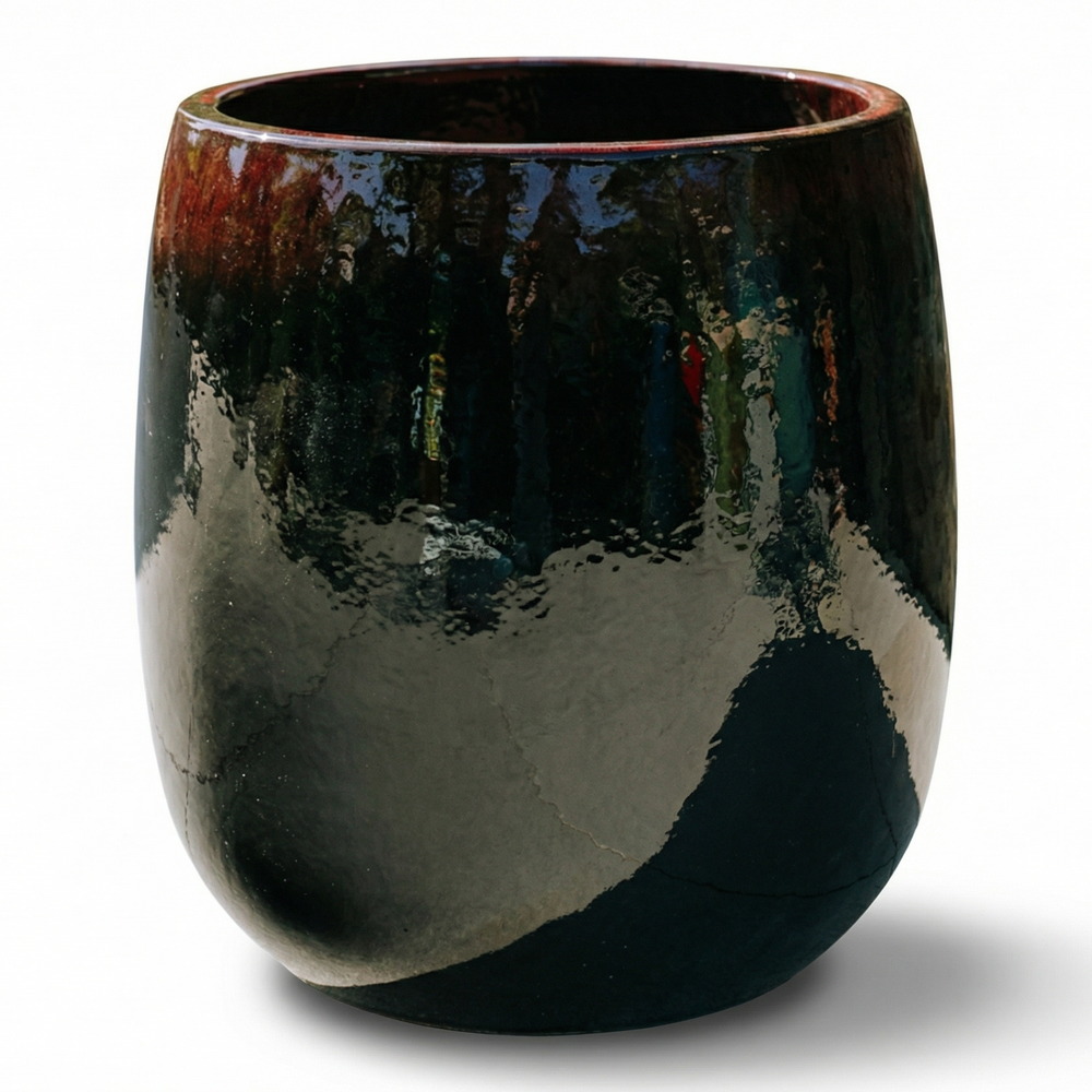 Doniczka ceramiczna SOCRATE - Czarno-czerwona - M (32 cm x 33 cm)