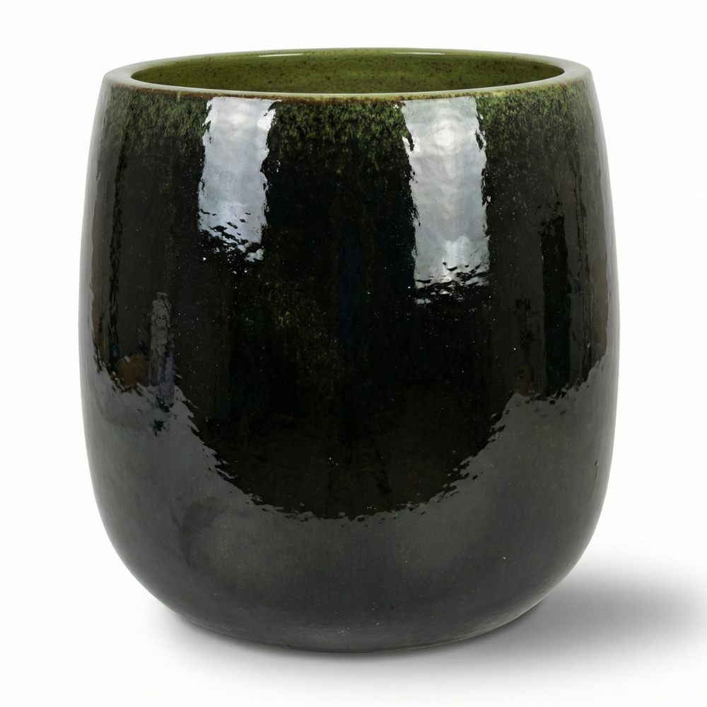 Doniczka ceramiczna SOCRATE - Zielono-czarna - M (32 cm x 33 cm)