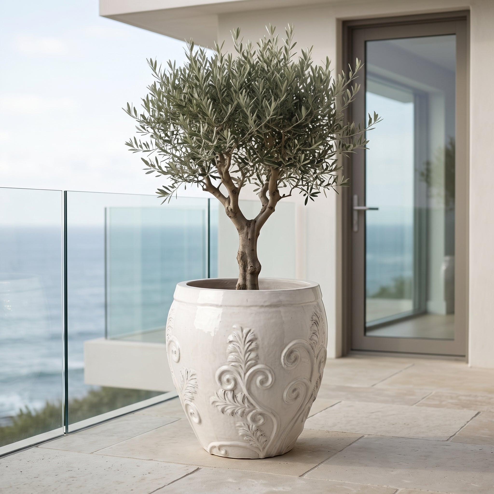 Doniczka ceramiczna Gaia - Kremowa - XL (53 cm x 57 cm)